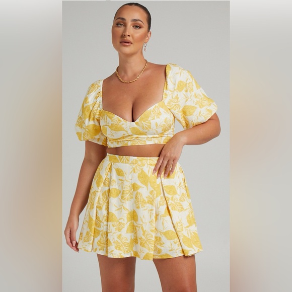 Showpo. Dresses & Skirts - Showpo Yellow Floral Crop Top and Skirt Set